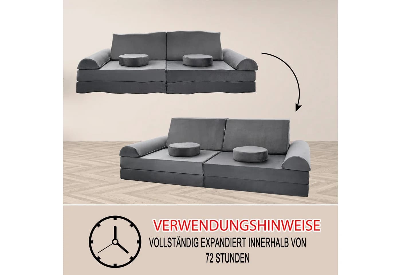 Meulbaty Spielsofa 10-tlg. Grau Modulares Kindersofa - Bild 5