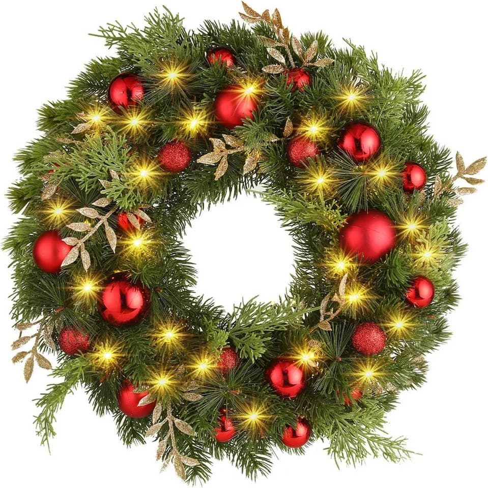 Elegear Türkranz Weihnachten 40cm mit 40 LEDs & roten Kugeln - Bild 2