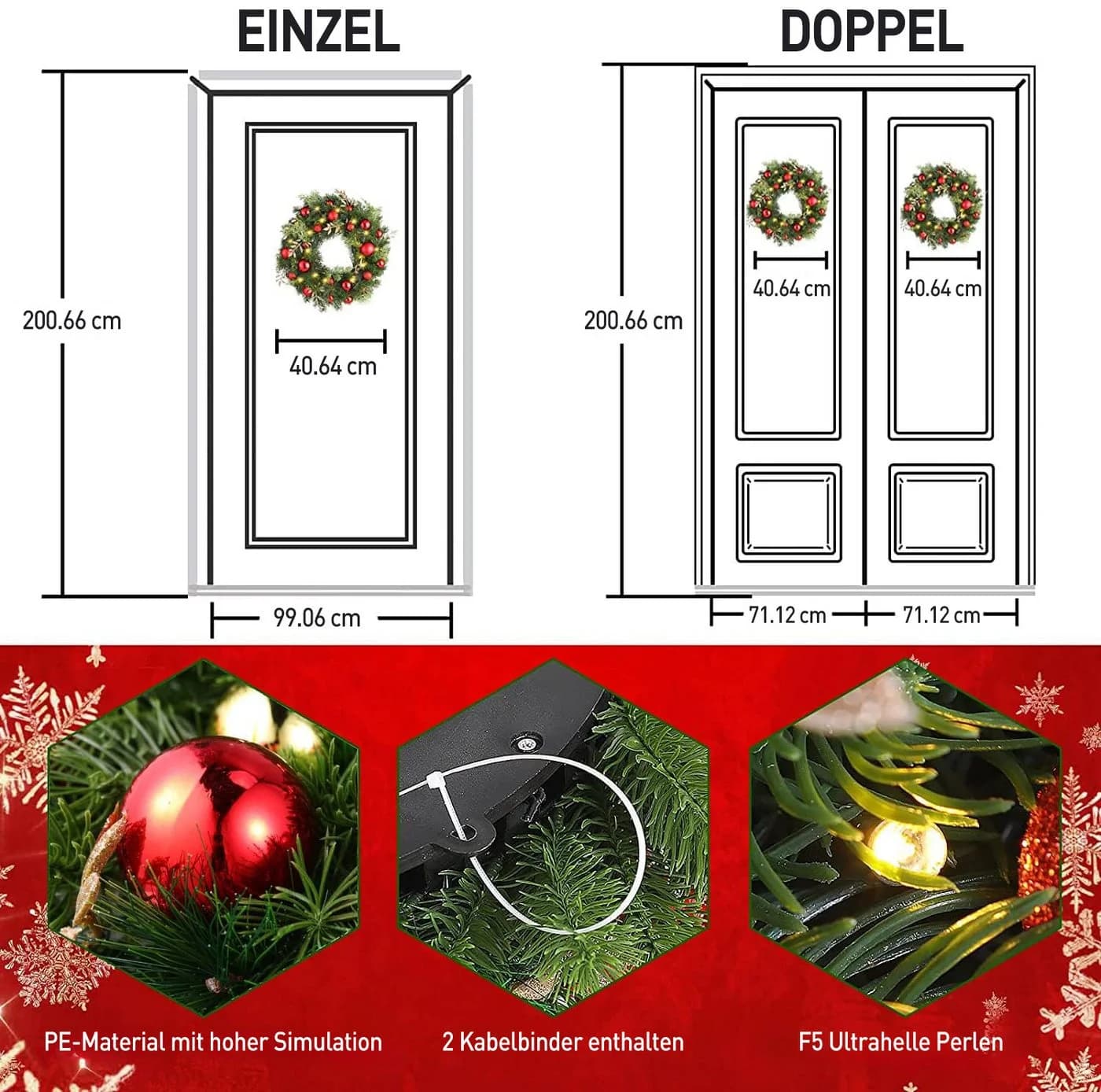 Elegear Türkranz Weihnachten 40cm mit 40 LEDs & roten Kugeln - Bild 5