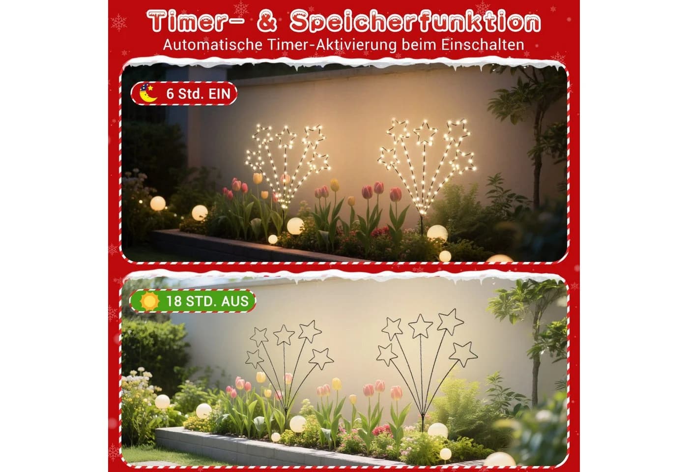 Elegear LED-Lichterkette Weihnachtsdeko Gartenstecker mit Timer, 104-flammig, 2er Set Warmweiß - Bild 3