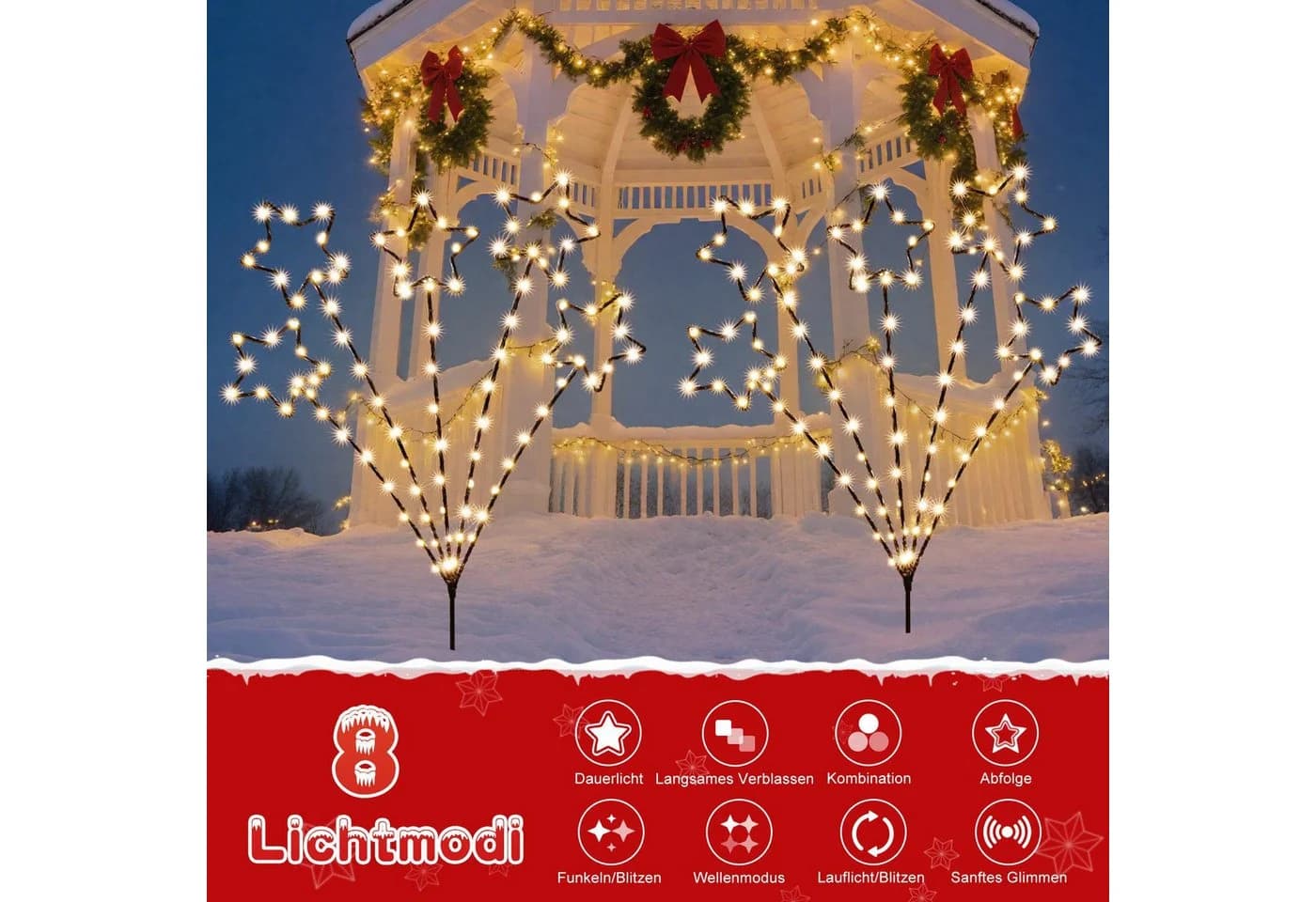 Elegear LED-Lichterkette Weihnachtsdeko Gartenstecker mit Timer, 104-flammig, 2er Set Warmweiß - Bild 4