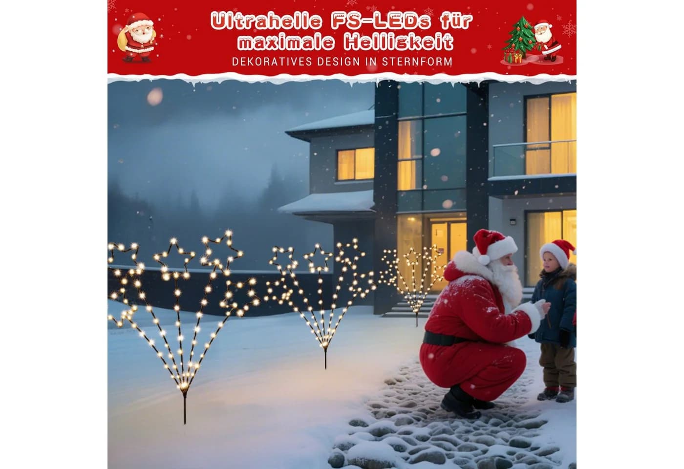 Elegear LED-Lichterkette Weihnachtsdeko Gartenstecker mit Timer, 104-flammig, 2er Set Warmweiß - Bild 5
