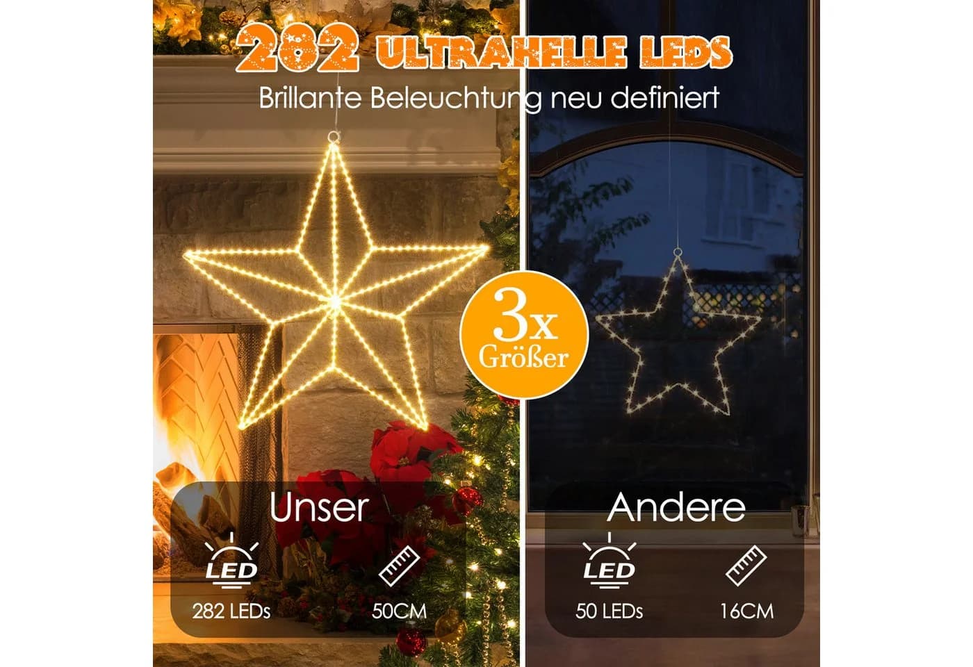Elegear LED-Lichterkette 50cm Fünfzackstern 282 LEDs Warmweiß - Bild 3