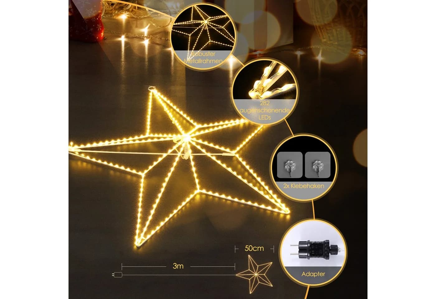Elegear LED-Lichterkette 50cm Fünfzackstern 282 LEDs Warmweiß - Bild 4