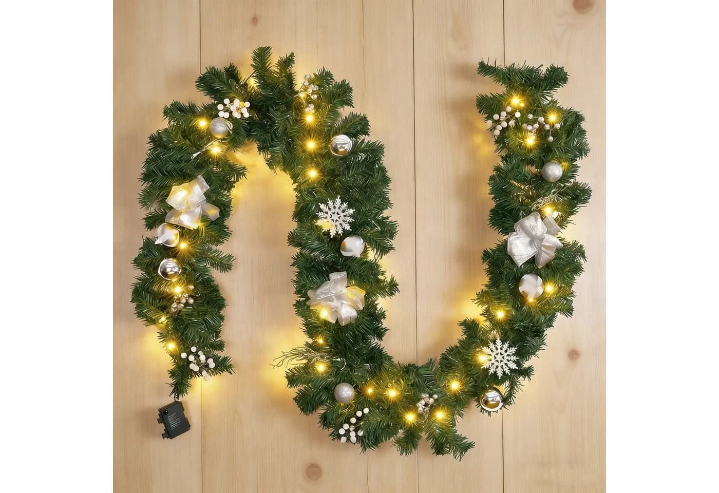 Elegear Weihnachtsgirlande 2,7m Silber/Weiß mit LEDs - Bild 2