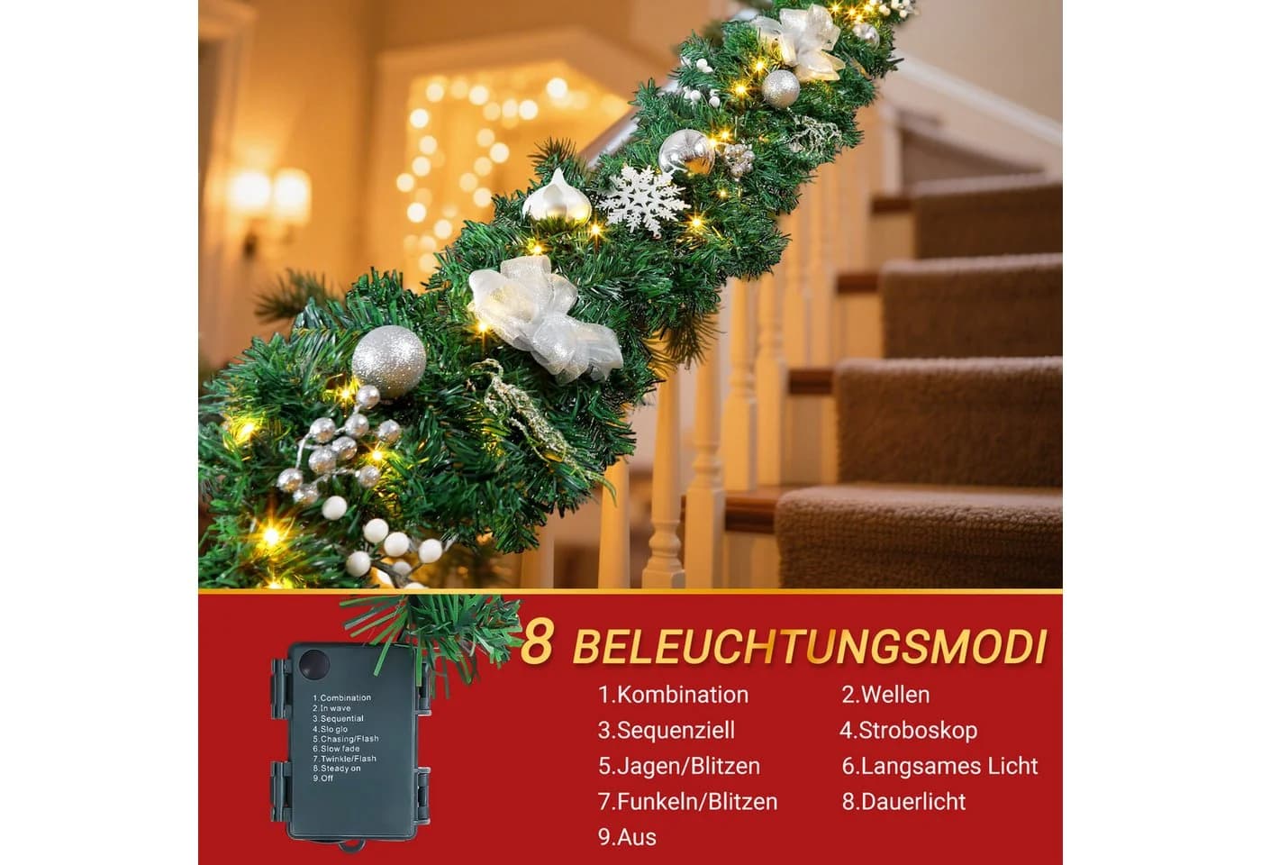 Elegear Weihnachtsgirlande 2,7m Silber/Weiß mit LEDs - Bild 3