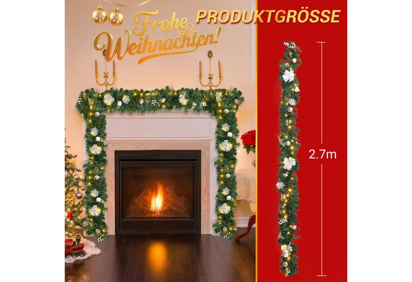 Elegear Weihnachtsgirlande 2,7m Silber/Weiß mit LEDs - Bild 4