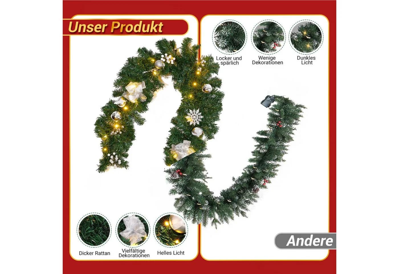 Elegear Weihnachtsgirlande 2,7m Silber/Weiß mit LEDs - Bild 5