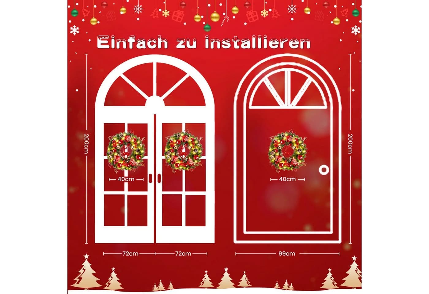 Elegear Weihnachtskranz 40cm mit Rentier LED-Lichterkette 8 Modi - Bild 5
