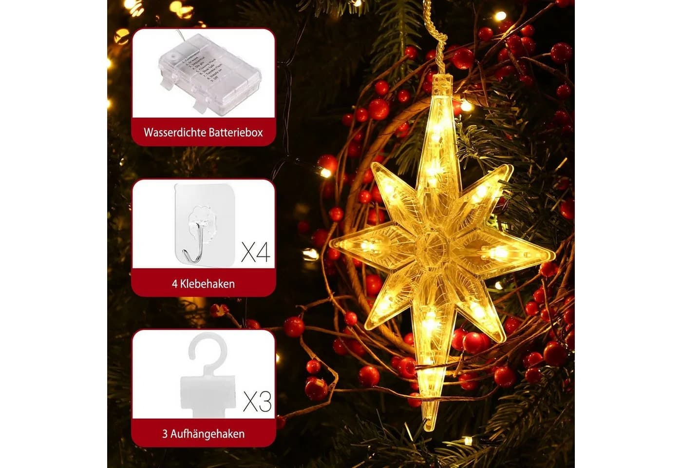 Elegear LED-Lichterkette Stern von Bethlehem mit Memory-Funktion