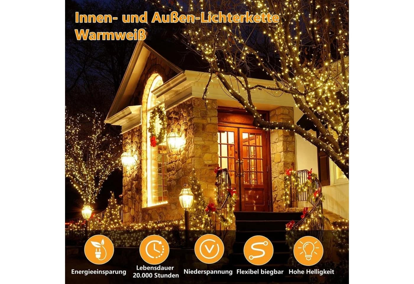 Quntis LED-Lichterkette 10-100M Transparent 8 Modi Weihnachtsdeko