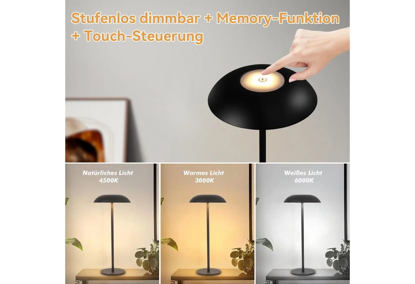 Elegear LED Tischleuchte Touch-Dimmung 3 Farbtemperaturen