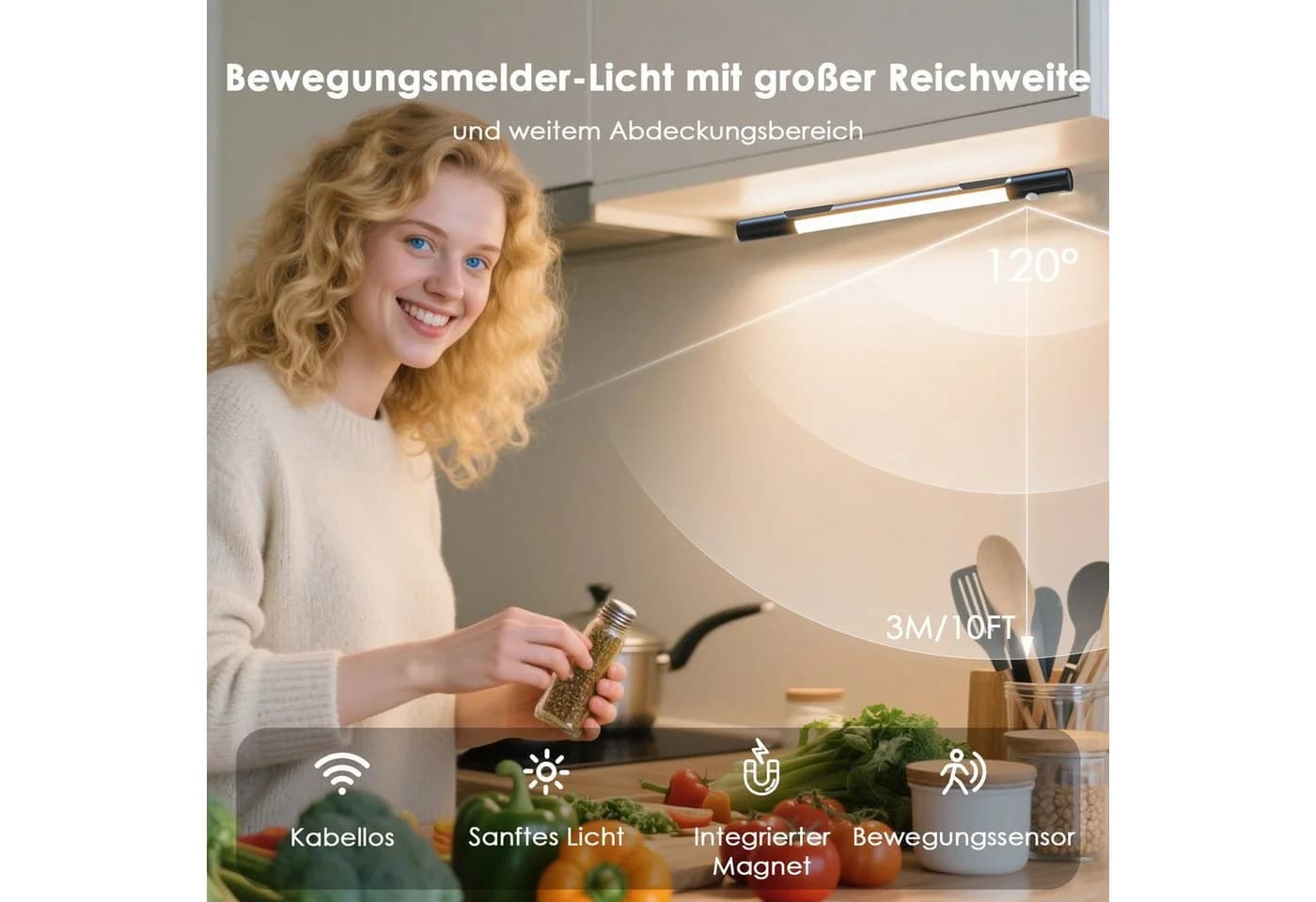 Elegear LED Unterbauleuchte 38/40 cm Schwarz Dimmbar Küchenlampe Bewegungsmelder - Bild 5