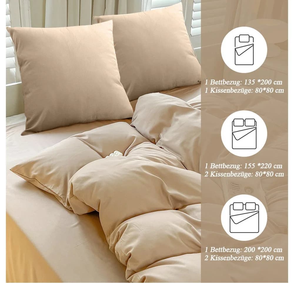 Elegear Bettwäsche-Set Mikrofaser 135x200/155x220/200x200cm Beige
