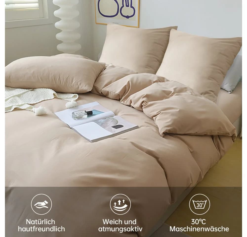 Elegear Bettwäsche-Set Mikrofaser 135x200/155x220/200x200cm Beige - Bild 4