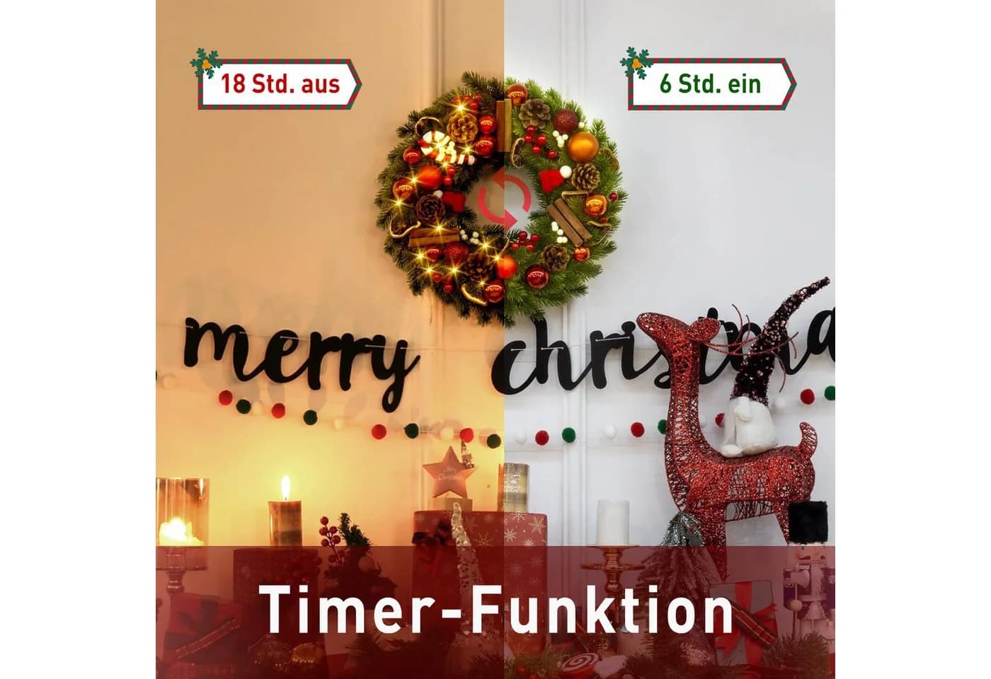 Elegear Kunstkranz Weihnachtsdeko 40cm Türkranz mit 40 LEDs