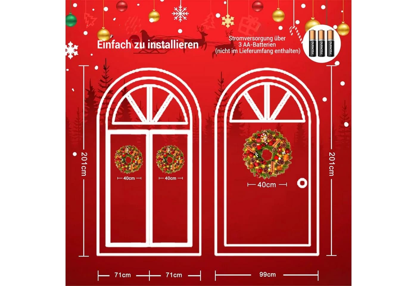 Elegear Kunstkranz Weihnachtsdeko 40cm Türkranz mit 40 LEDs - Bild 5