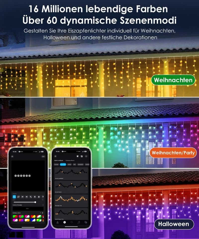 Elegear Lichterkette 10x0,6m LED Eiszapfenlichter 408 LEDs Bunt - Bild 3
