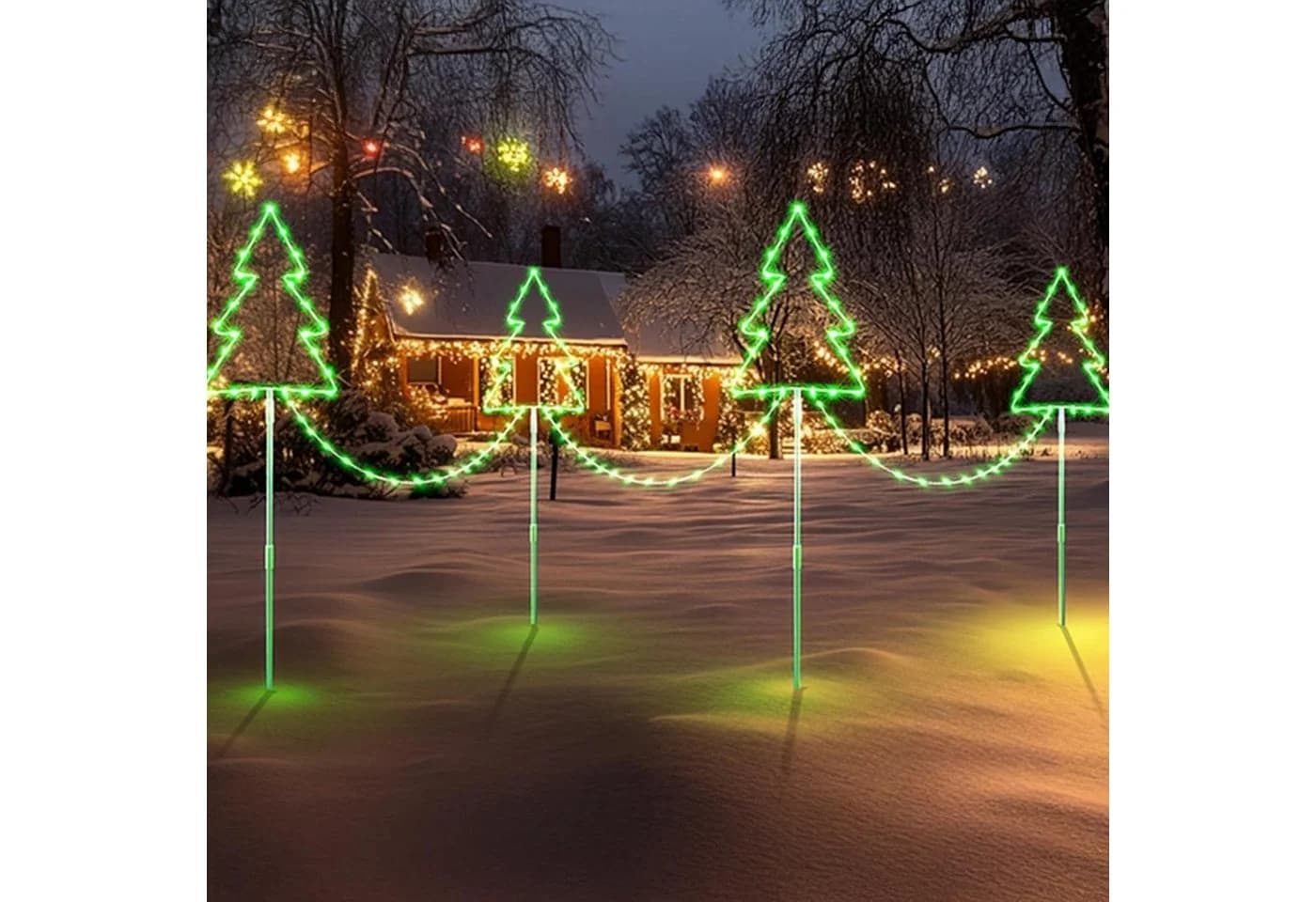 Elegear LED-Lichterkette Weihnachtsdeko Gartenstecker mit Timer, 4er Set Weihnachtsbäume, 160 LEDs - Bild 2