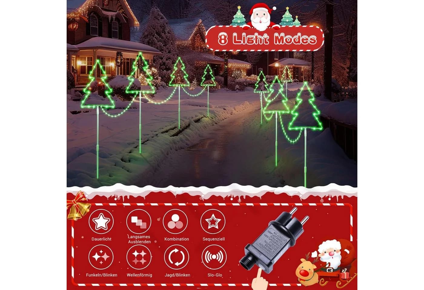 Elegear LED-Lichterkette Weihnachtsdeko Gartenstecker mit Timer, 4er Set Weihnachtsbäume, 160 LEDs - Bild 3