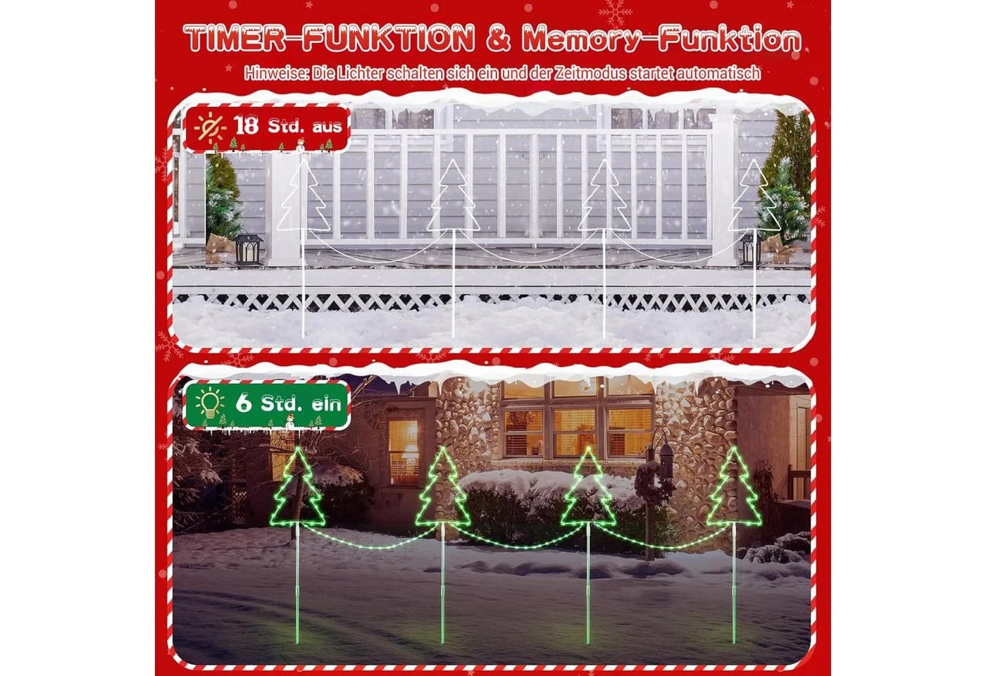 Elegear LED-Lichterkette Weihnachtsdeko Gartenstecker mit Timer, 4er Set Weihnachtsbäume, 160 LEDs - Bild 4