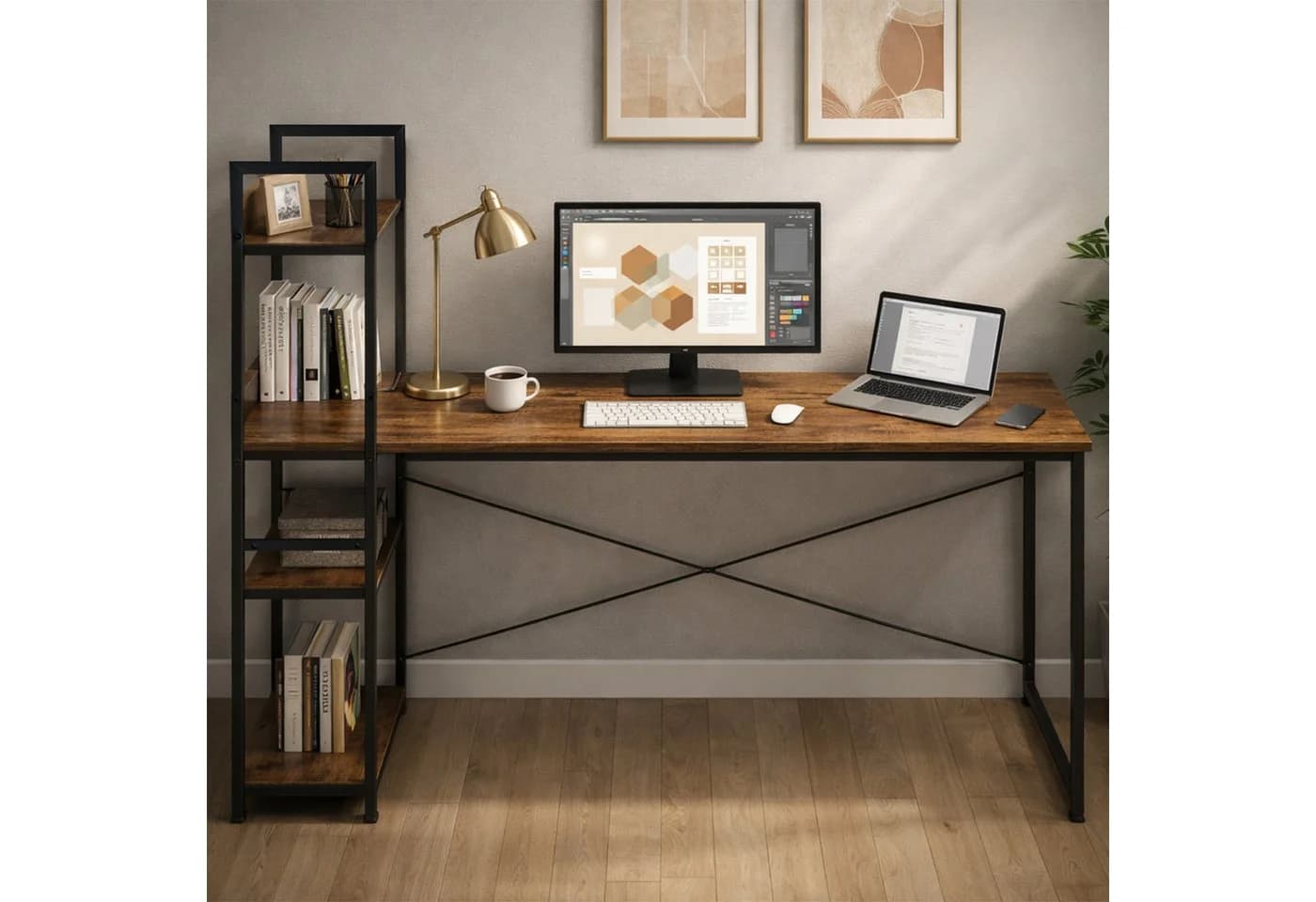 ANYSUN Schreibtisch mit Regalböden, Bürotisch Gamingtisch - Bild 2