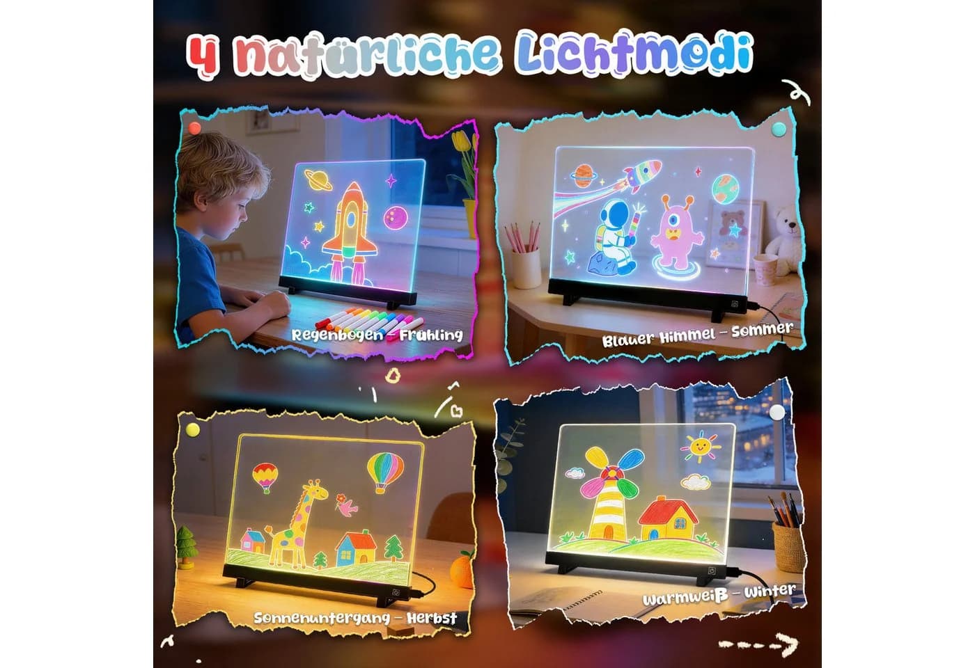 ANYSUN LED Zeichenbrett Kinder Bunt Acryl mit 4 Lichtmodi