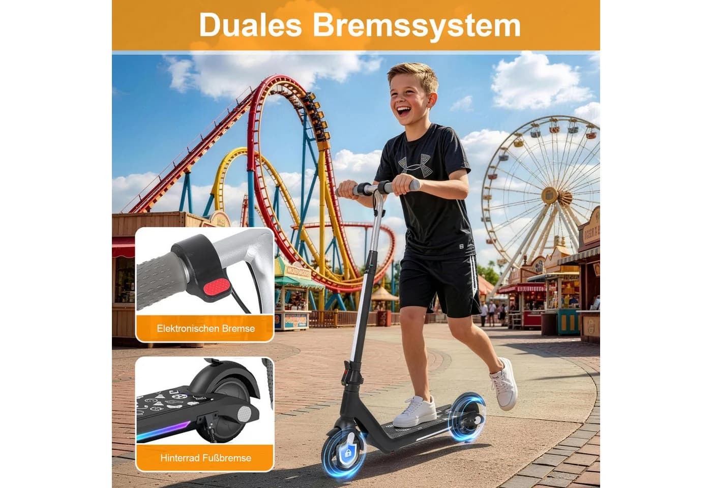 ANYSUN Elektro-Kinderroller F601 Schwarz Faltbar - Bild 4