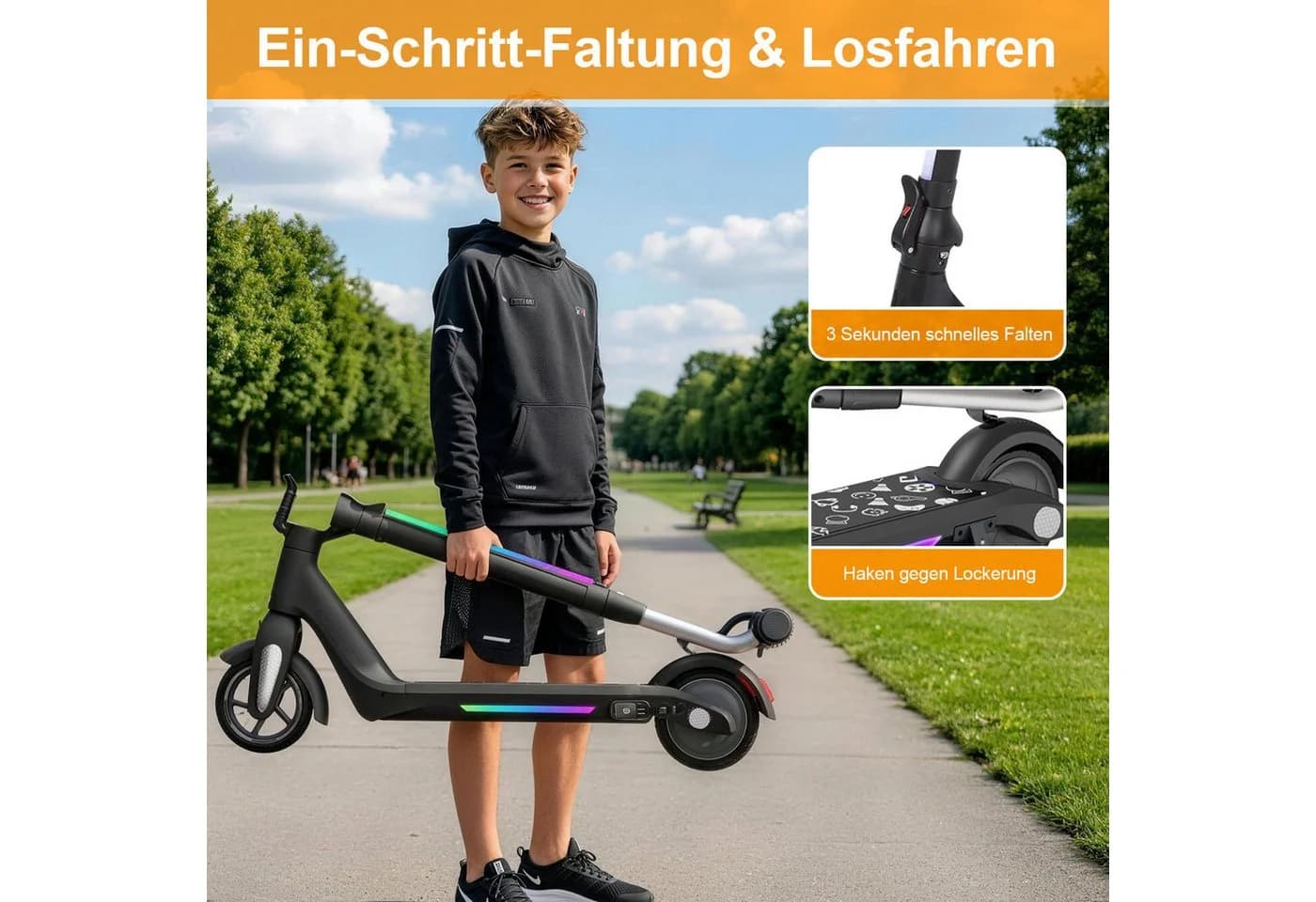 ANYSUN Elektro-Kinderroller F601 Schwarz Faltbar - Bild 5
