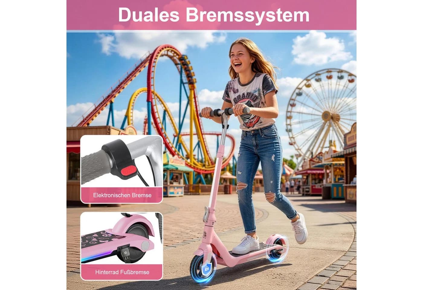 ANYSUN Elektro-Kinderroller Rosa Faltbar E-Scooter Höhenverstellbar - Bild 4