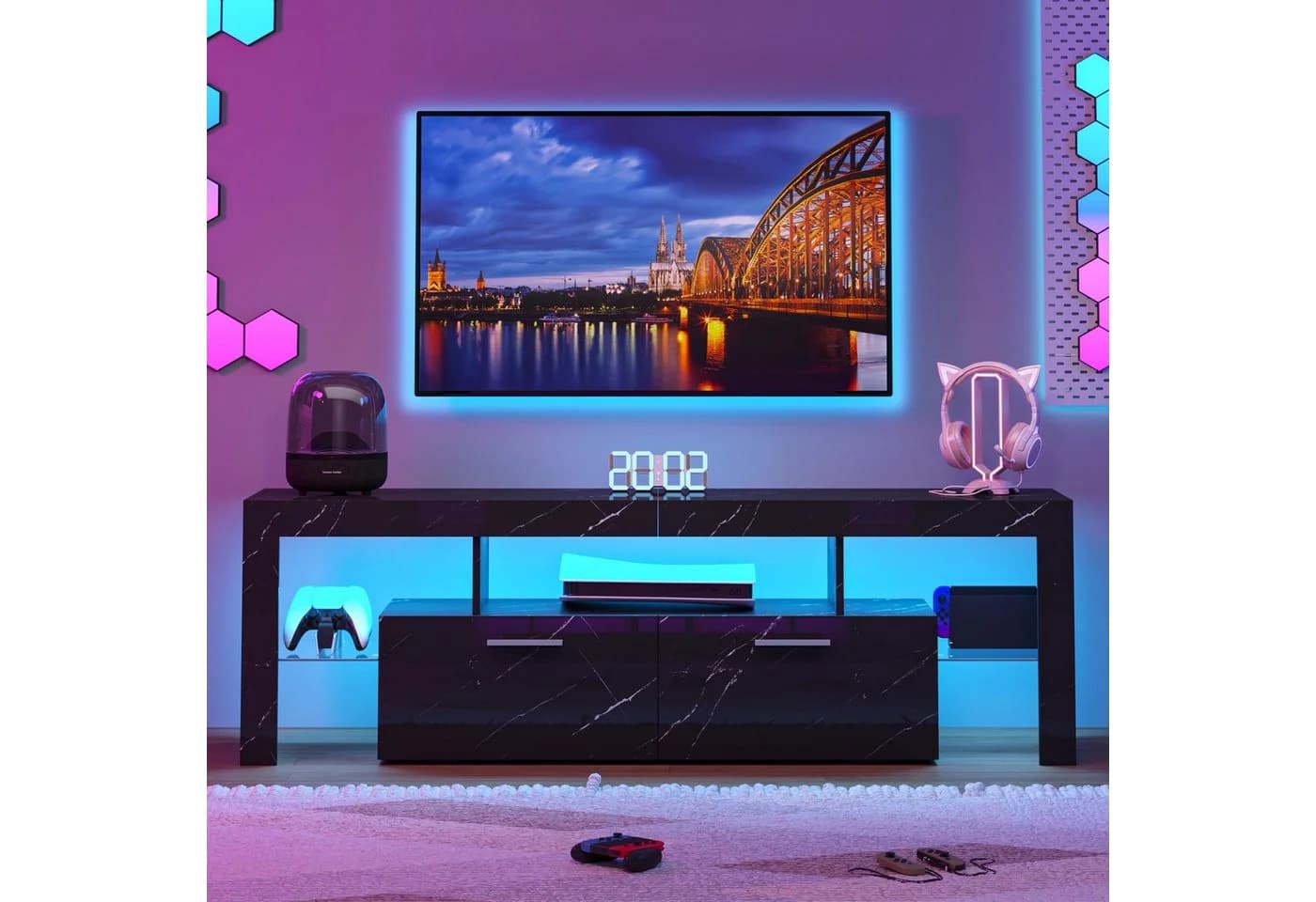 Hyaapwod TV-Schrank Schwarz Hochglanz mit LED-Beleuchtung - Bild 2