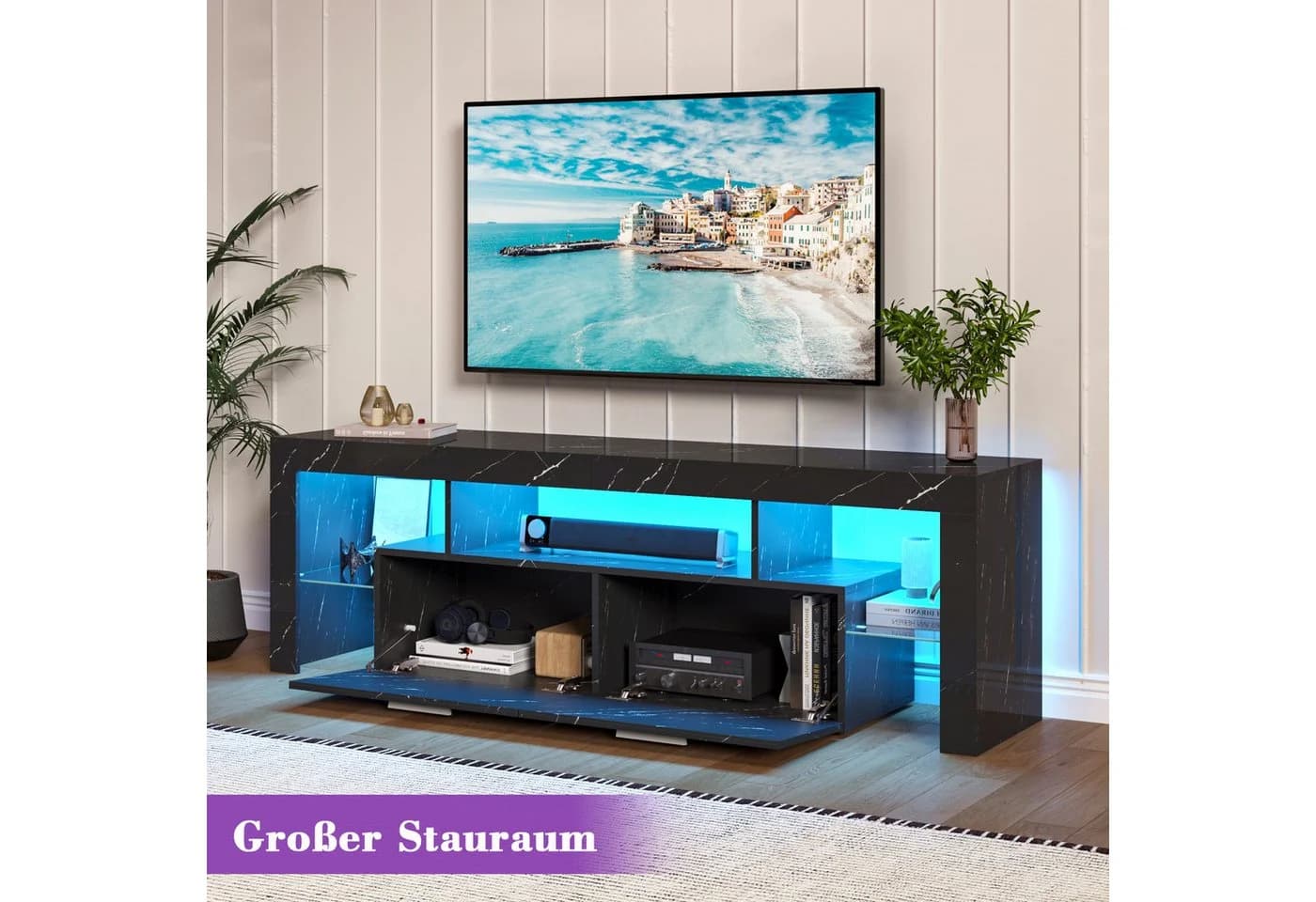 Hyaapwod TV-Schrank Schwarz Hochglanz mit LED-Beleuchtung - Bild 3