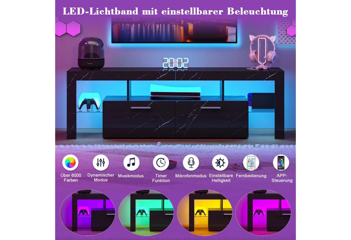 Hyaapwod TV-Schrank Schwarz Hochglanz mit LED-Beleuchtung - Bild 4