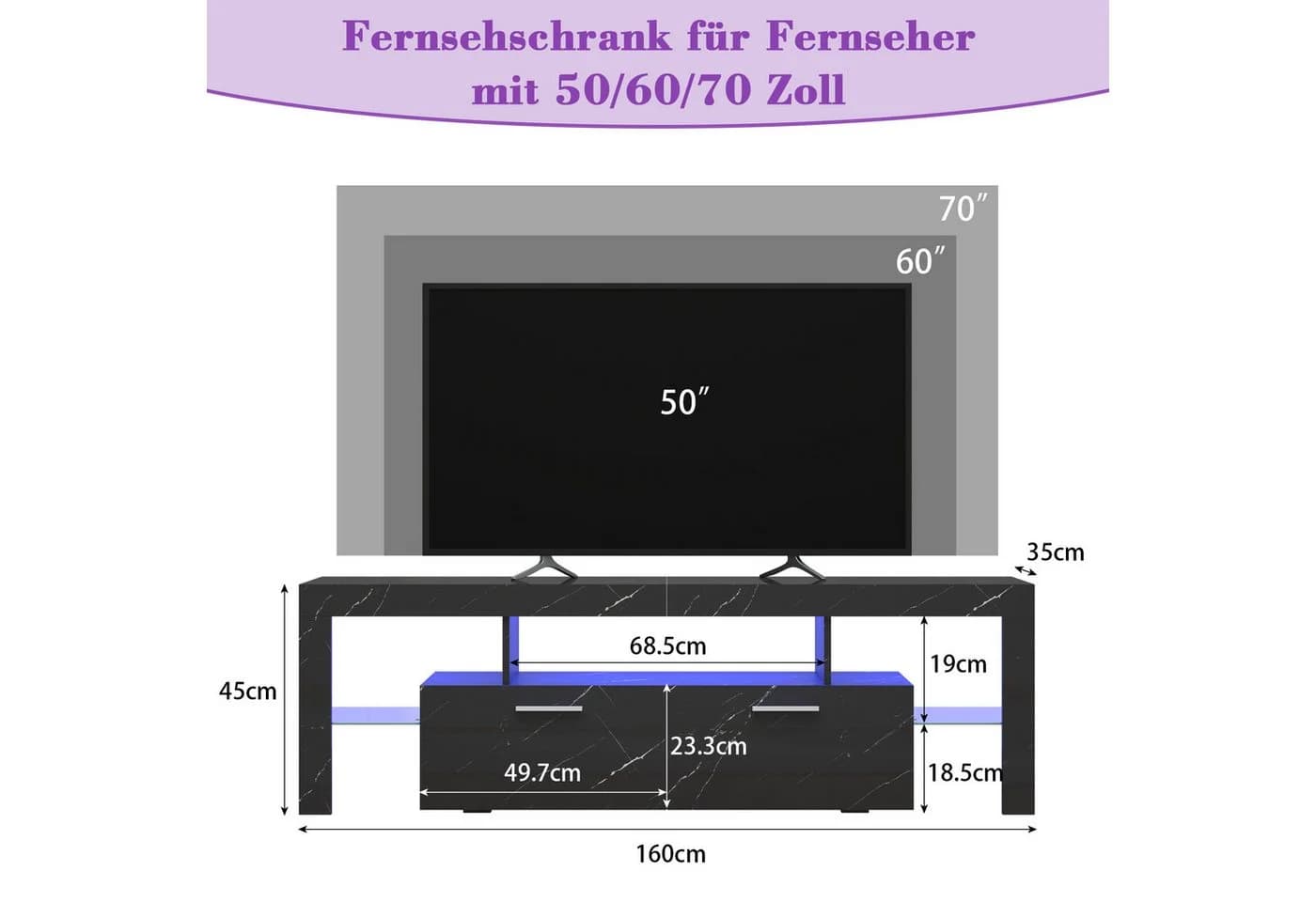 Hyaapwod TV-Schrank Schwarz Hochglanz mit LED-Beleuchtung - Bild 5