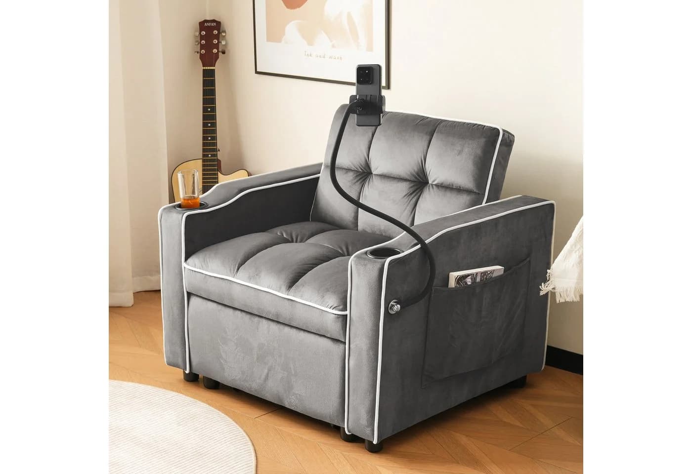 EXTSUD Schlafsofa 3-in-1 mit Getränkehalter grau - Bild 4