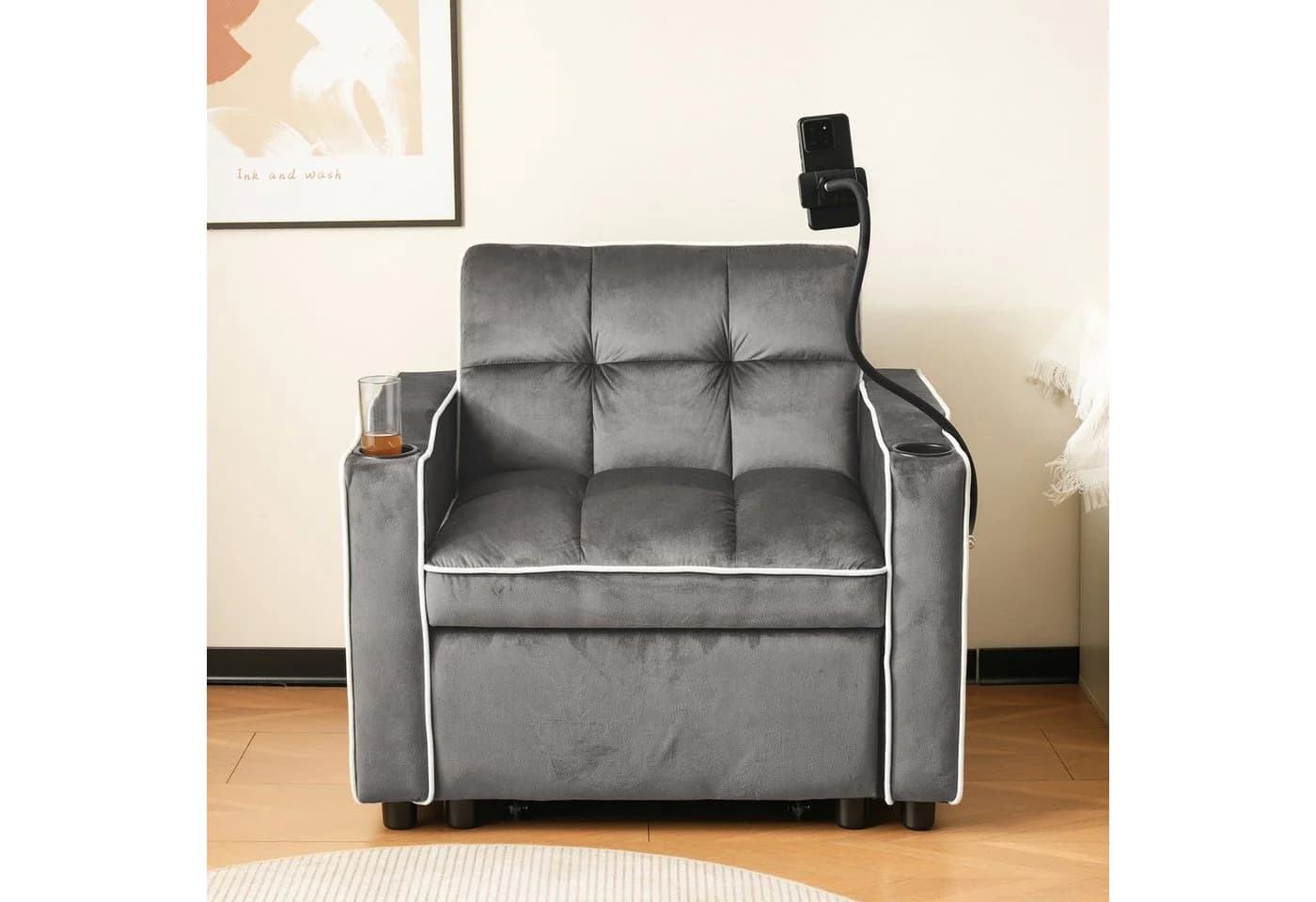 EXTSUD Schlafsofa 3-in-1 mit Getränkehalter grau - Bild 5