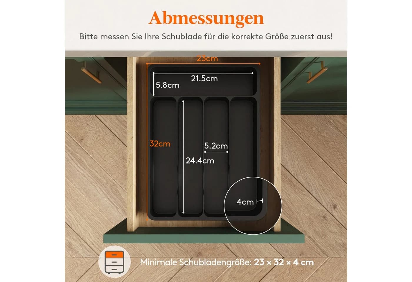 Lifewit Besteckeinsatz Schwarz 5 Fächer Kunststoff