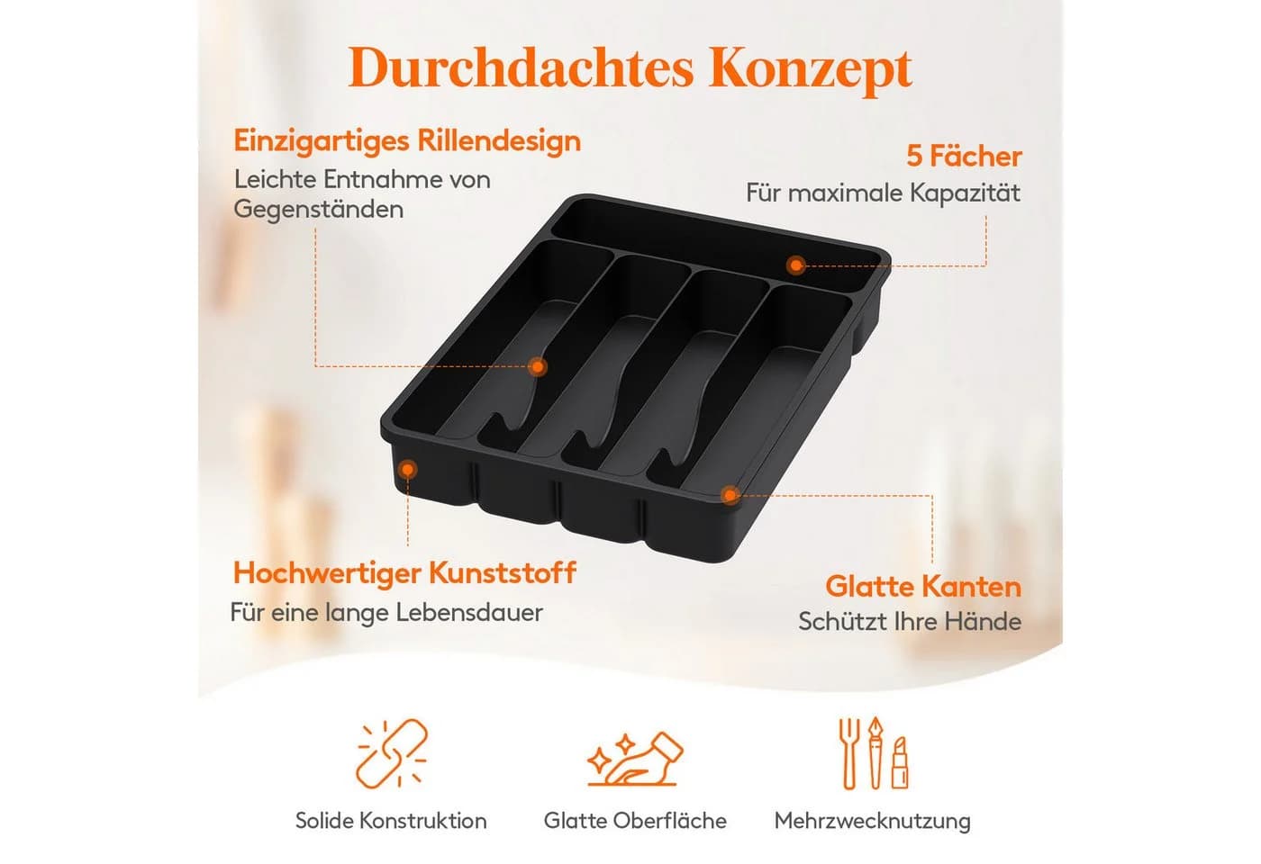 Lifewit Besteckeinsatz Schwarz 5 Fächer Kunststoff - Bild 3