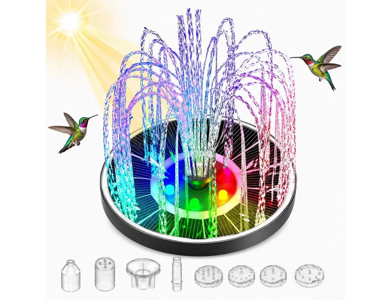 MOPUEA Solar Springbrunnen mit LED Licht & 8 Düsen - Bild 2