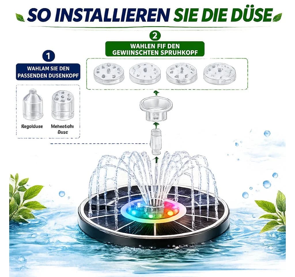 MOPUEA Solar Springbrunnen mit LED Licht & 8 Düsen - Bild 5