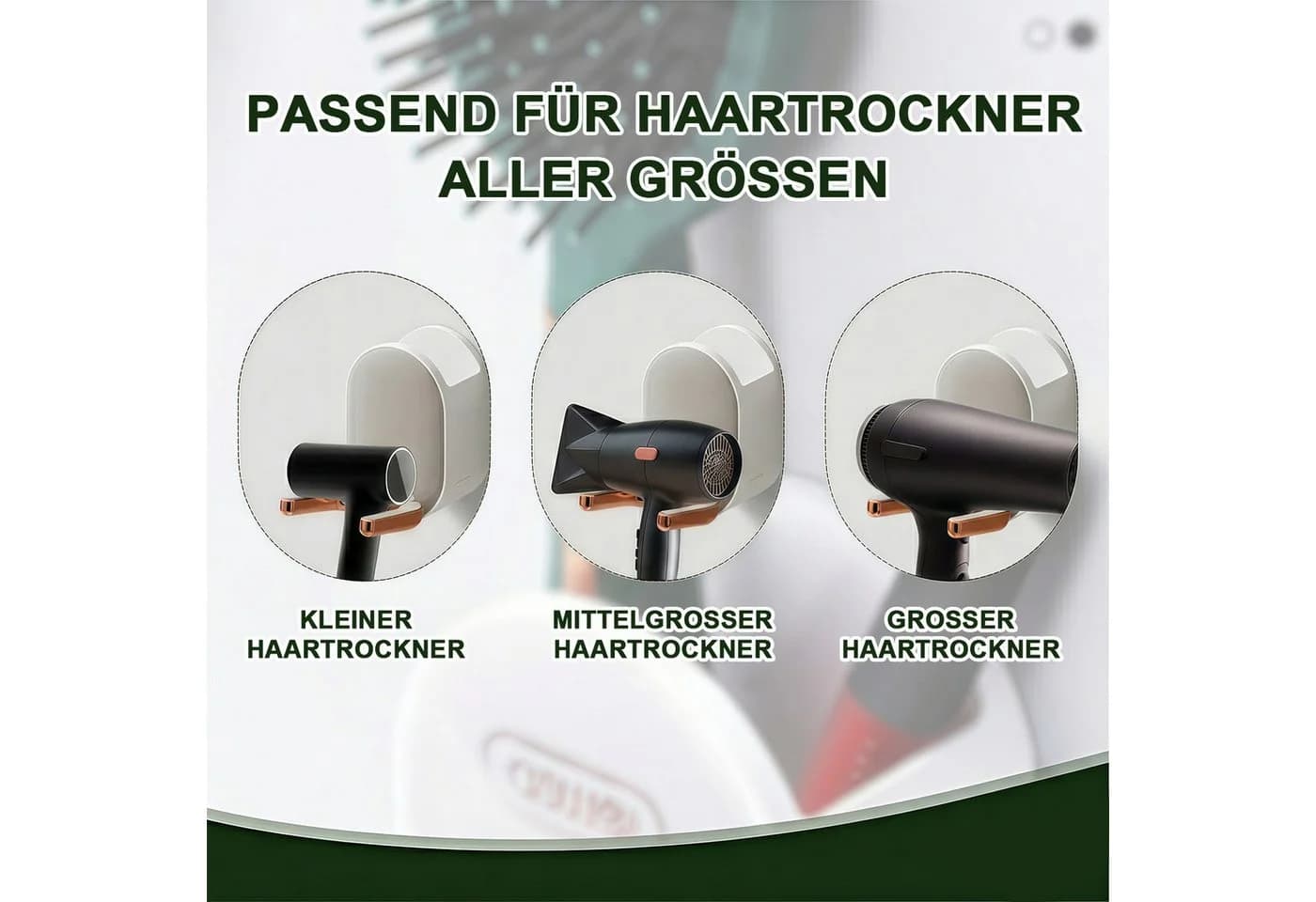 MOPUEA Haartrocknerhalter Wandhalterung Selbstklebend Grau mit Ablage - Bild 3