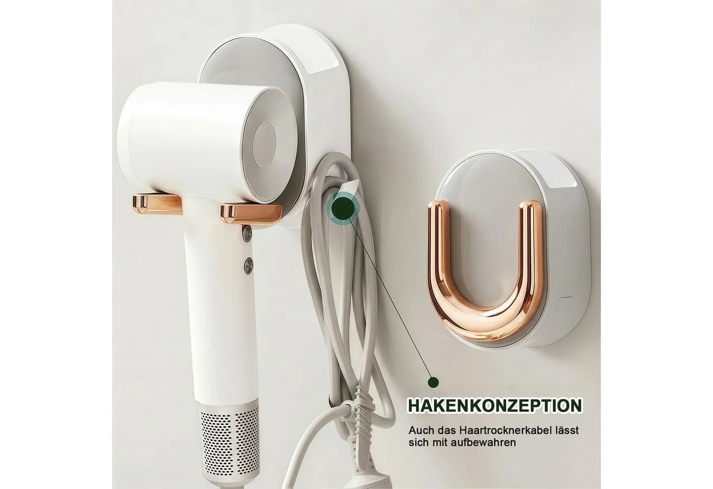 MOPUEA Haartrocknerhalter Wandhalterung Selbstklebend Grau mit Ablage - Bild 5