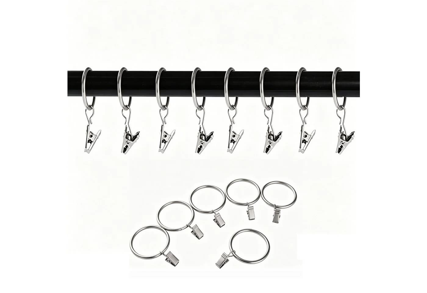 MOPUEA Gardinenringe mit Clips 30St Metall Silber Rostfrei - Bild 2