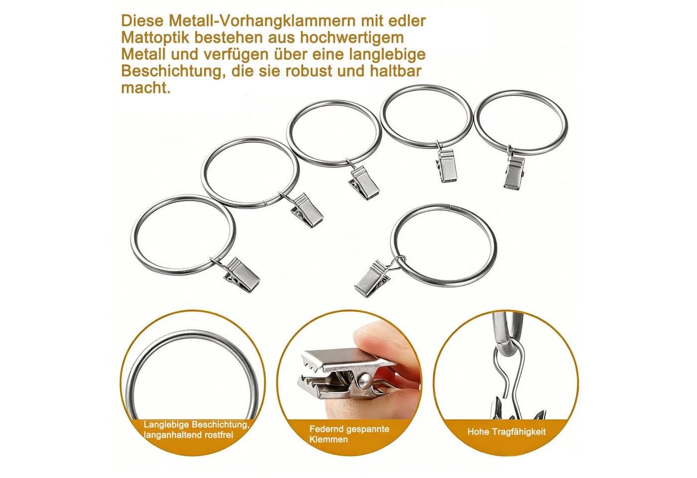 MOPUEA Gardinenringe mit Clips 30St Metall Silber Rostfrei - Bild 3