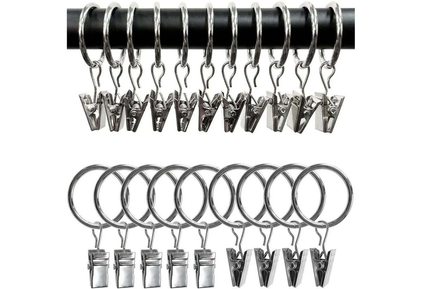 MOPUEA Gardinenringe mit Clips 30St Metall Silber Rostfrei - Bild 4