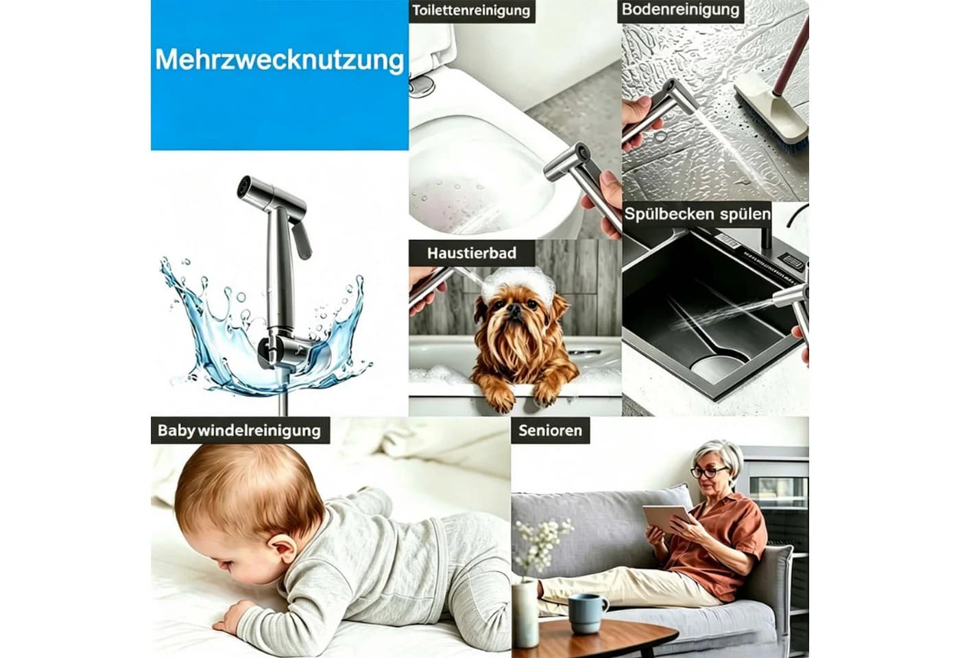 MOPUEA Bidetarmatur Edelstahl Sprühset mit T-Ventil - Bild 4