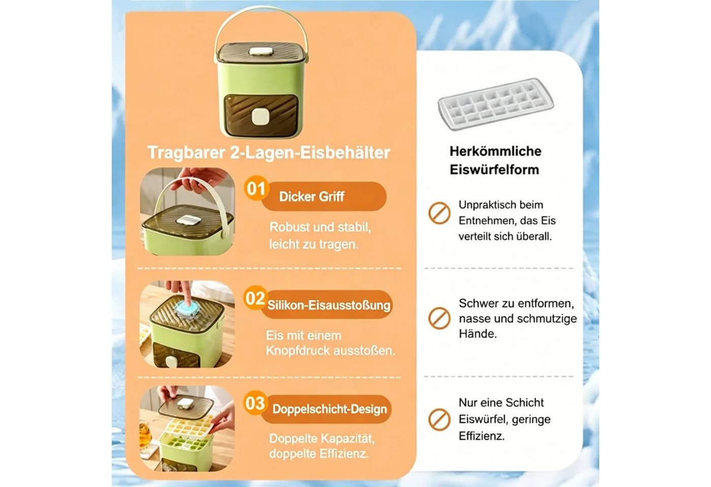 MOPUEA Eiswürfelbehälter mit Deckel Grün Weiß Stapelbar - Bild 5