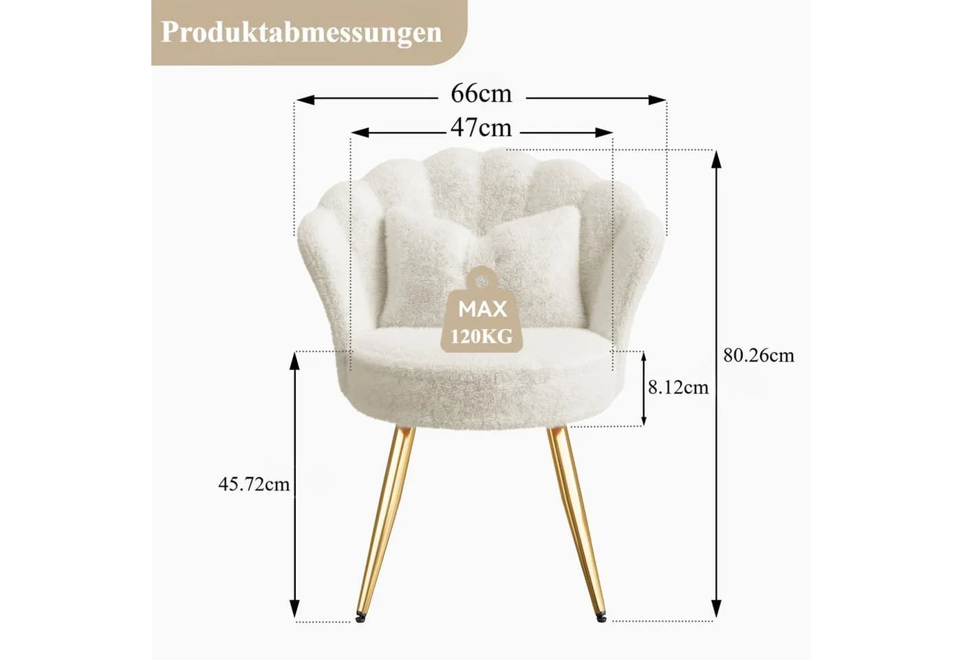 HawthyHome Polsterstuhl Samt Weiß/Rosa mit Goldbeinen und Kissen