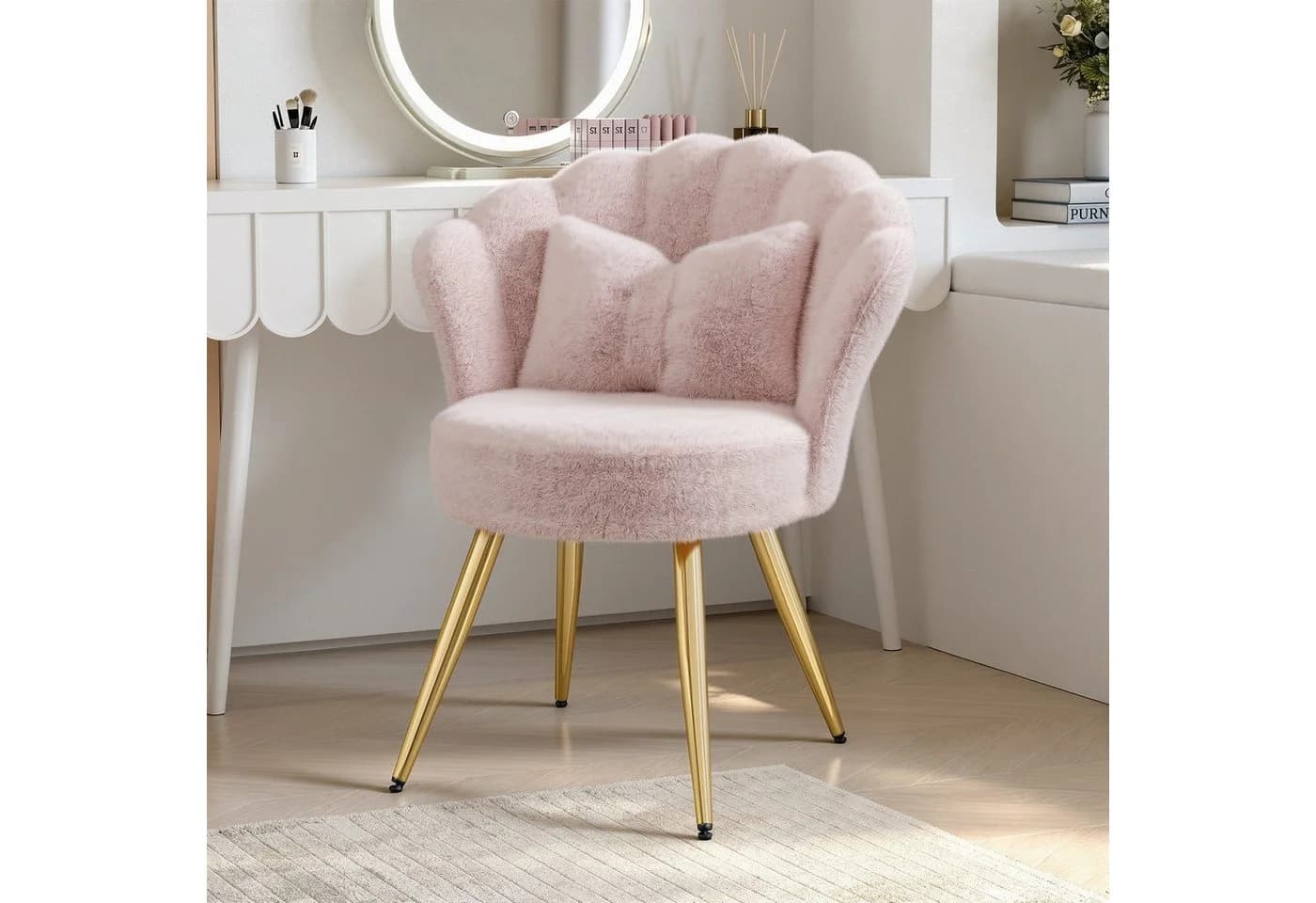 HawthyHome Polsterstuhl Samt Rosa Gold Schminktischstuhl mit Kissen - Bild 2