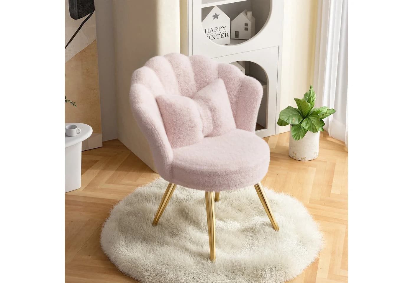 HawthyHome Polsterstuhl Samt Rosa Gold Schminktischstuhl mit Kissen - Bild 4